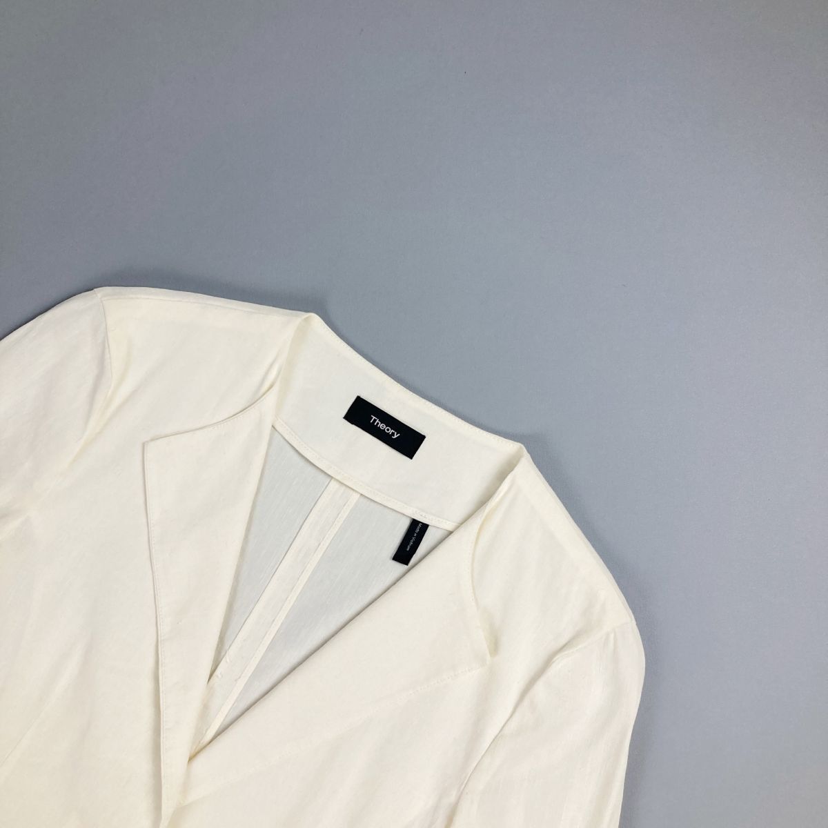 美品 theory セオリー リネン混 ペプラム風デザインジャケット レディース 白 ホワイト サイズ0*OC776_画像3