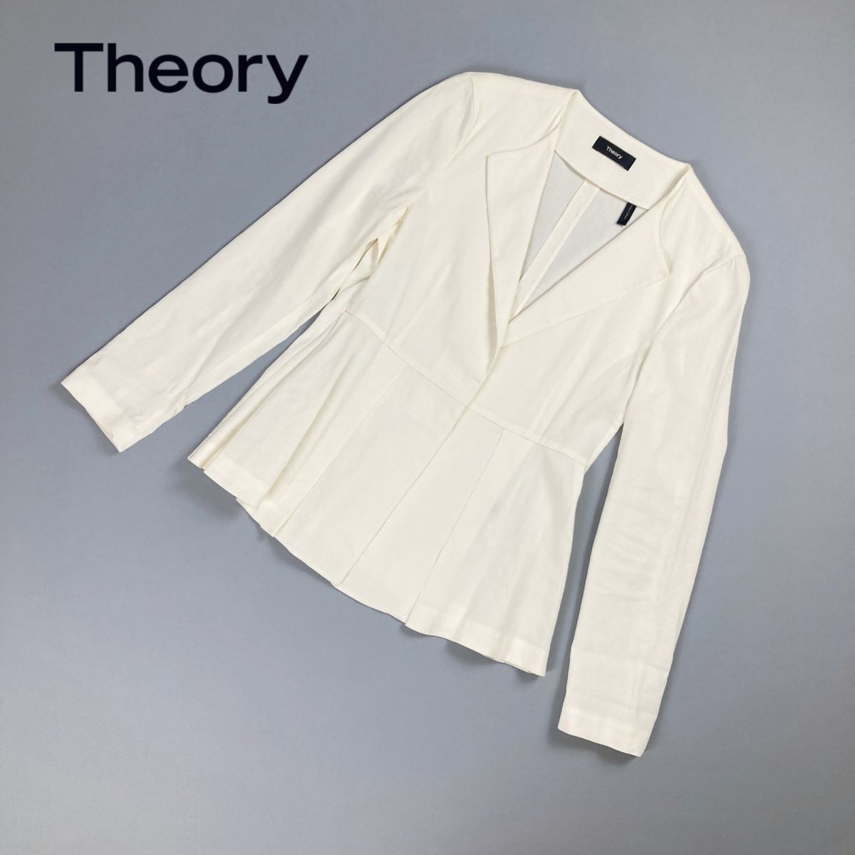 美品 theory セオリー リネン混 ペプラム風デザインジャケット レディース 白 ホワイト サイズ0*OC776_画像1