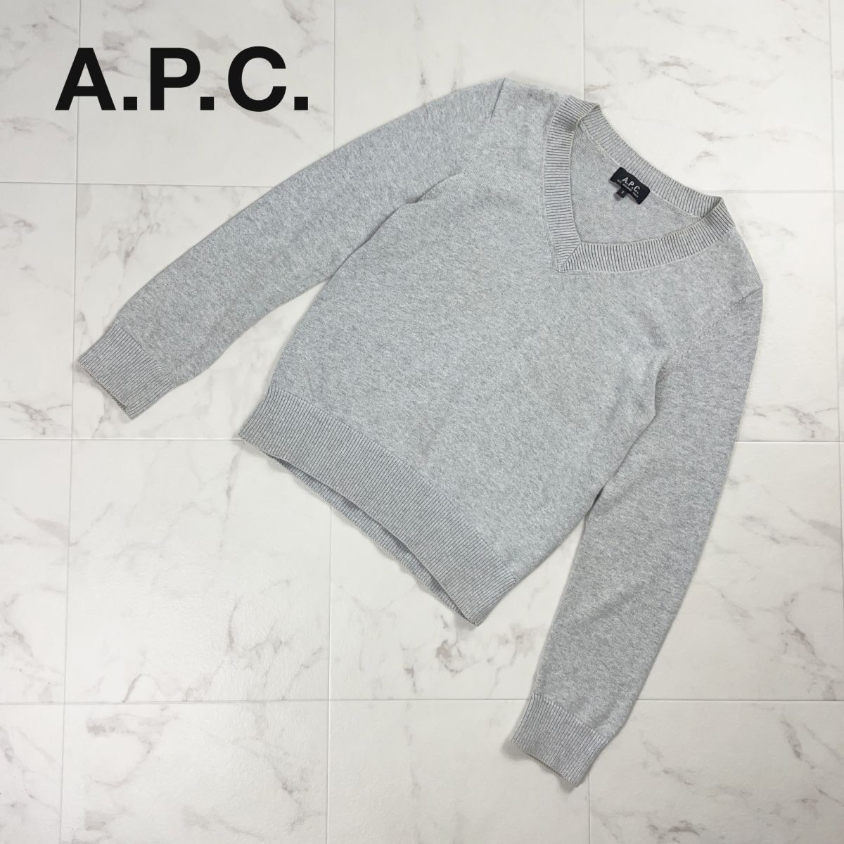 A.P.C. カシミヤ混コットン Vネック長袖カットソー トップス レディース グレー サイズS*OC480_画像1