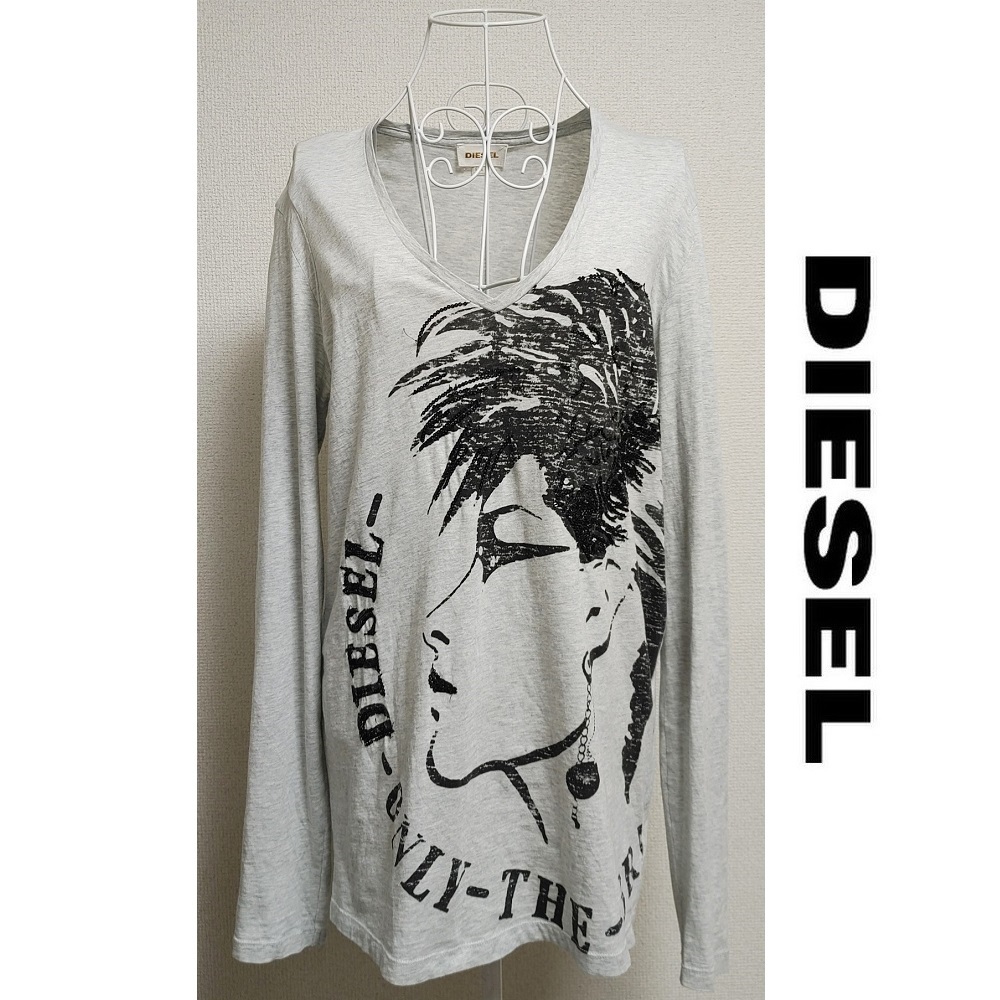 DIESEL◆M グレー◆正規 ロンT ブレイブマン スパンコール Vネック 長袖 Tシャツ カットソー ロング ディーゼル パンクロック 00s y2k ロゴ_画像1