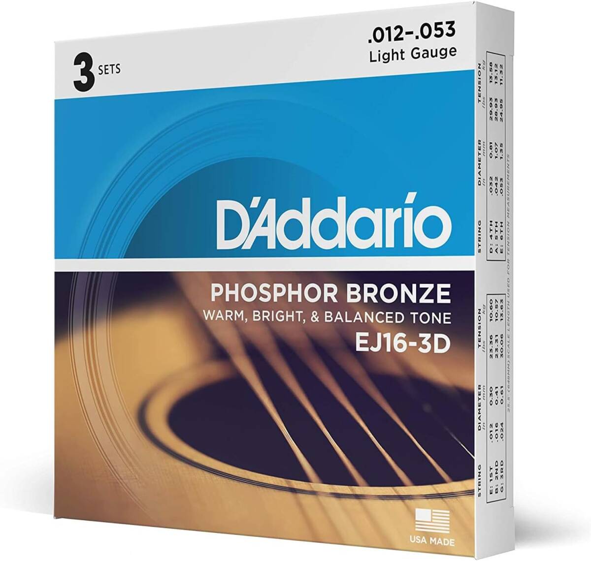 3 комплект упаковка струна только D\'Addario D'Addario акустическая гитара струна fos мех bronze Light.012-.05