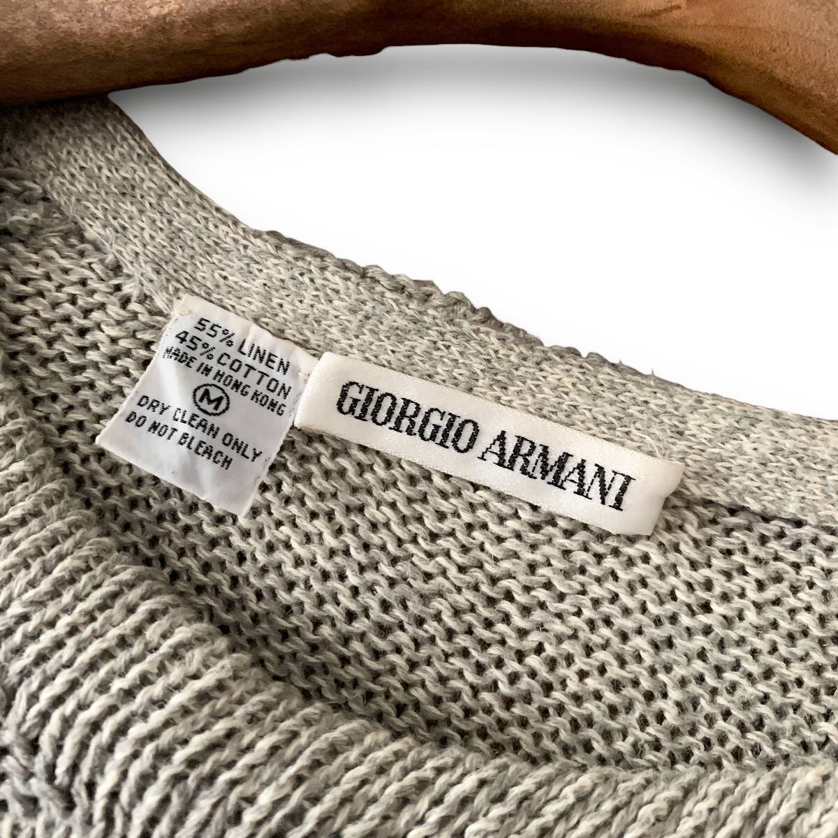 C10 美品 極上リネン春ニット 大きめでLぐらい『ジョルジオアルマーニ GIORGIO ARMANI』レトロデザイン ローゲージ ニット セーター グレーの画像5