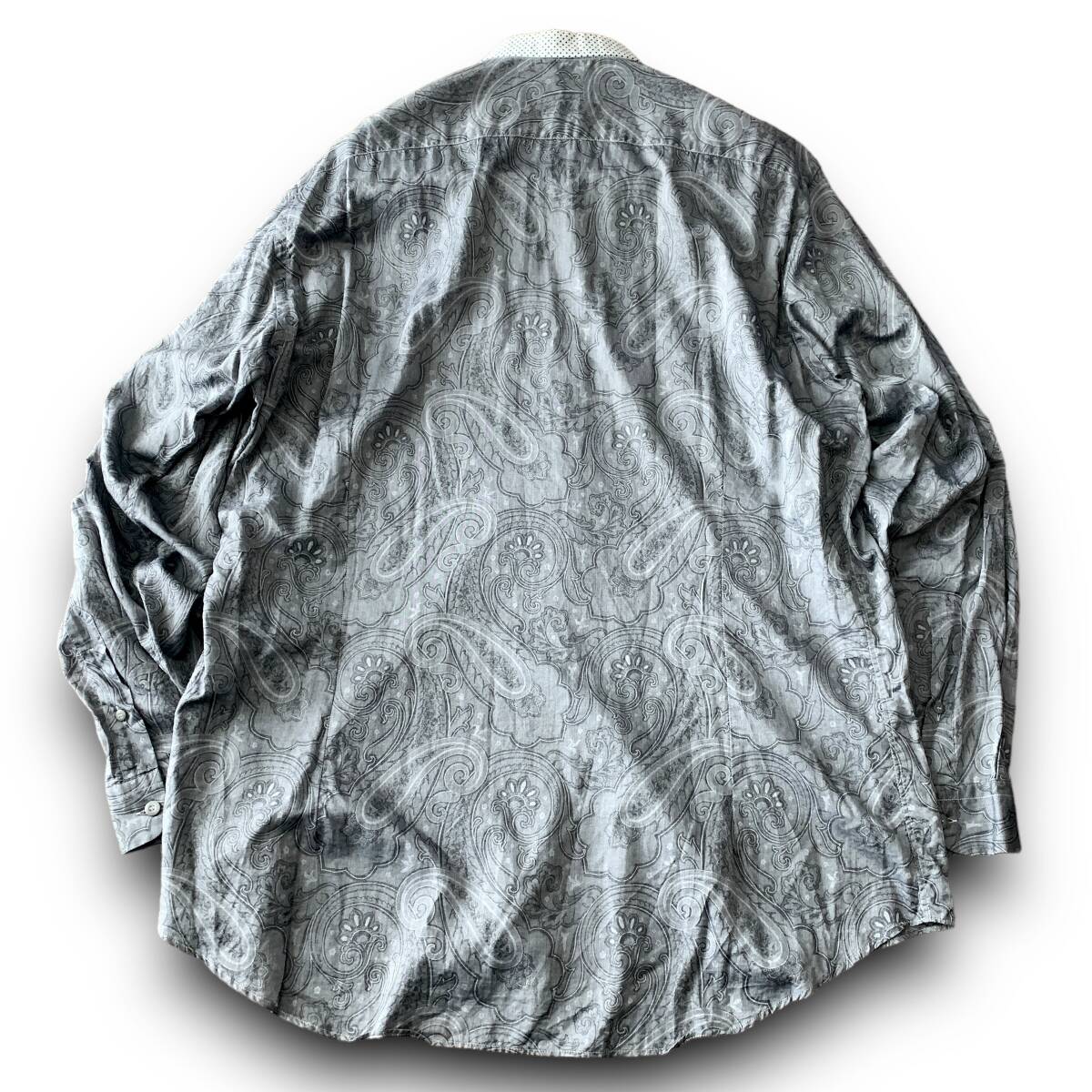 C17 美品 極上のペイズリー 定価5万 45 XXL前後『エトロ ETRO』アートのような逸品 イタリアンコットン 長袖 シャツ ドット柄襟 グレー 灰の画像2