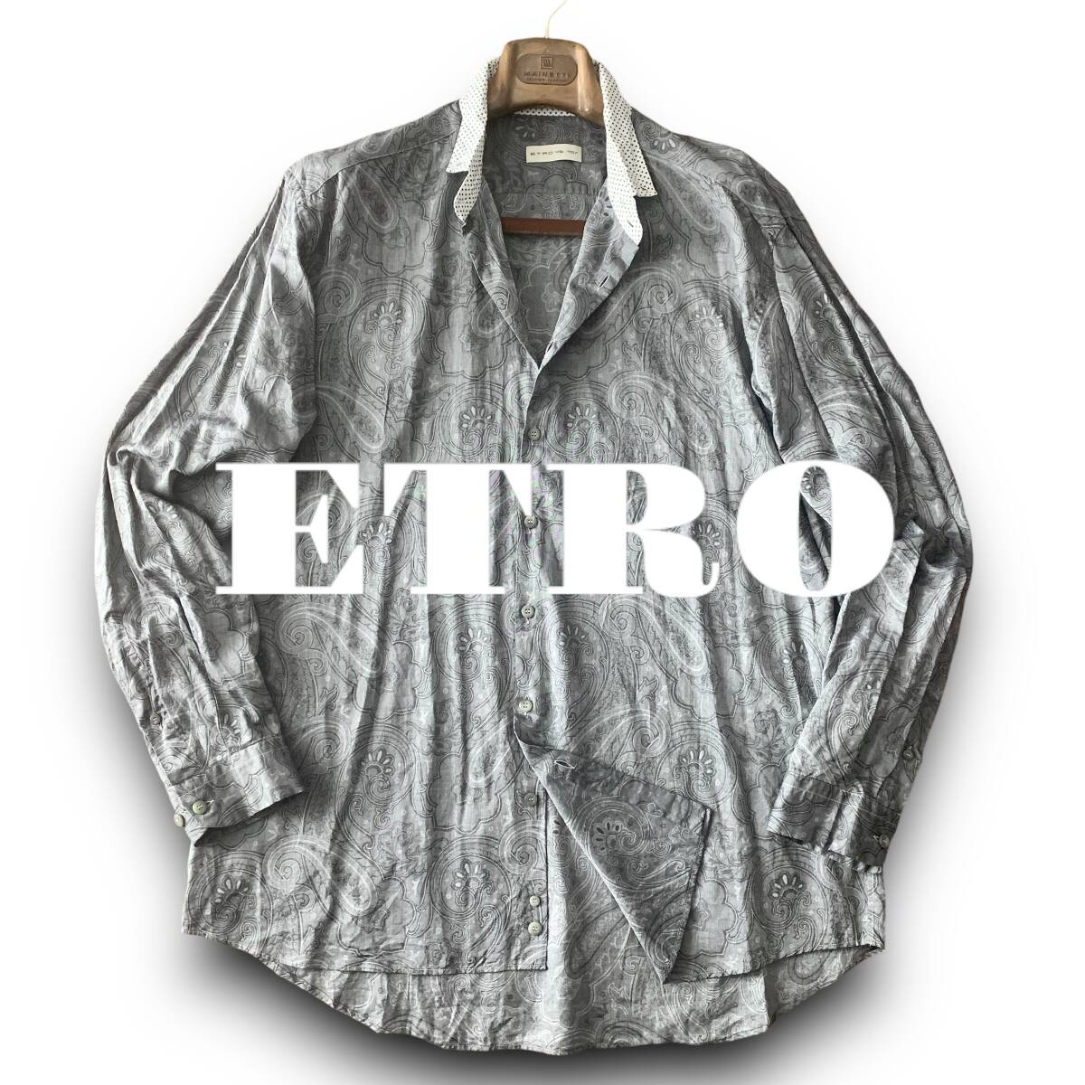 C17 美品 極上のペイズリー 定価5万 45 XXL前後『エトロ ETRO』アートのような逸品 イタリアンコットン 長袖 シャツ ドット柄襟 グレー 灰の画像1