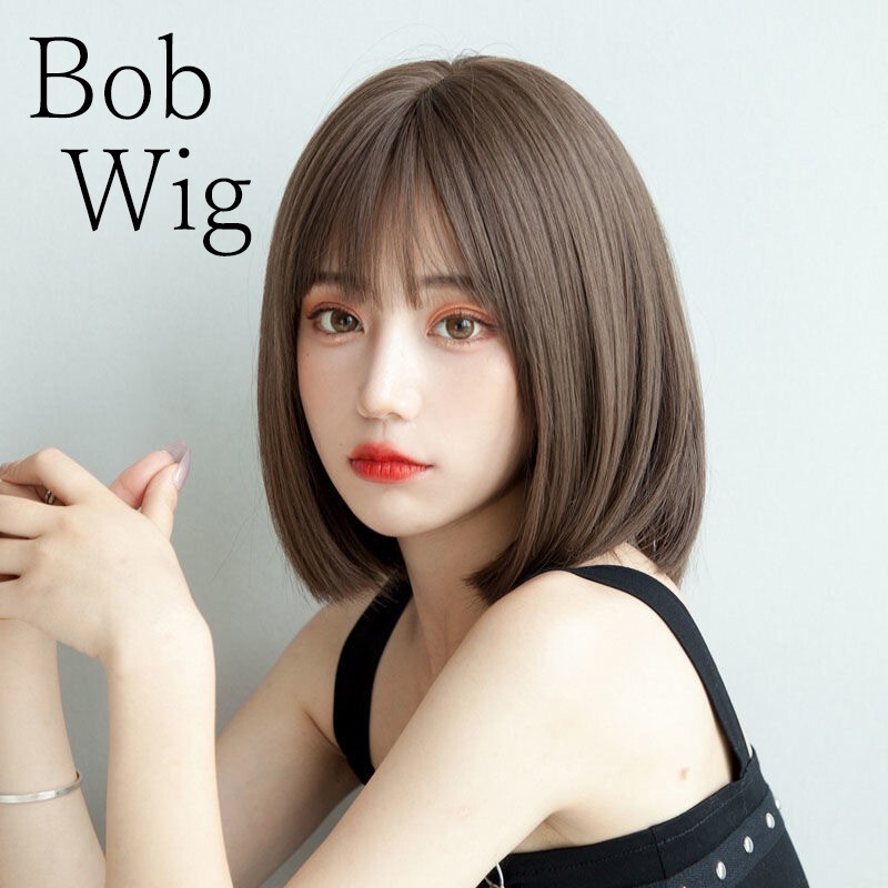  wig lady's Bob wig full wig light brown strut natural nature wig small face cosplay Lolita net attaching 