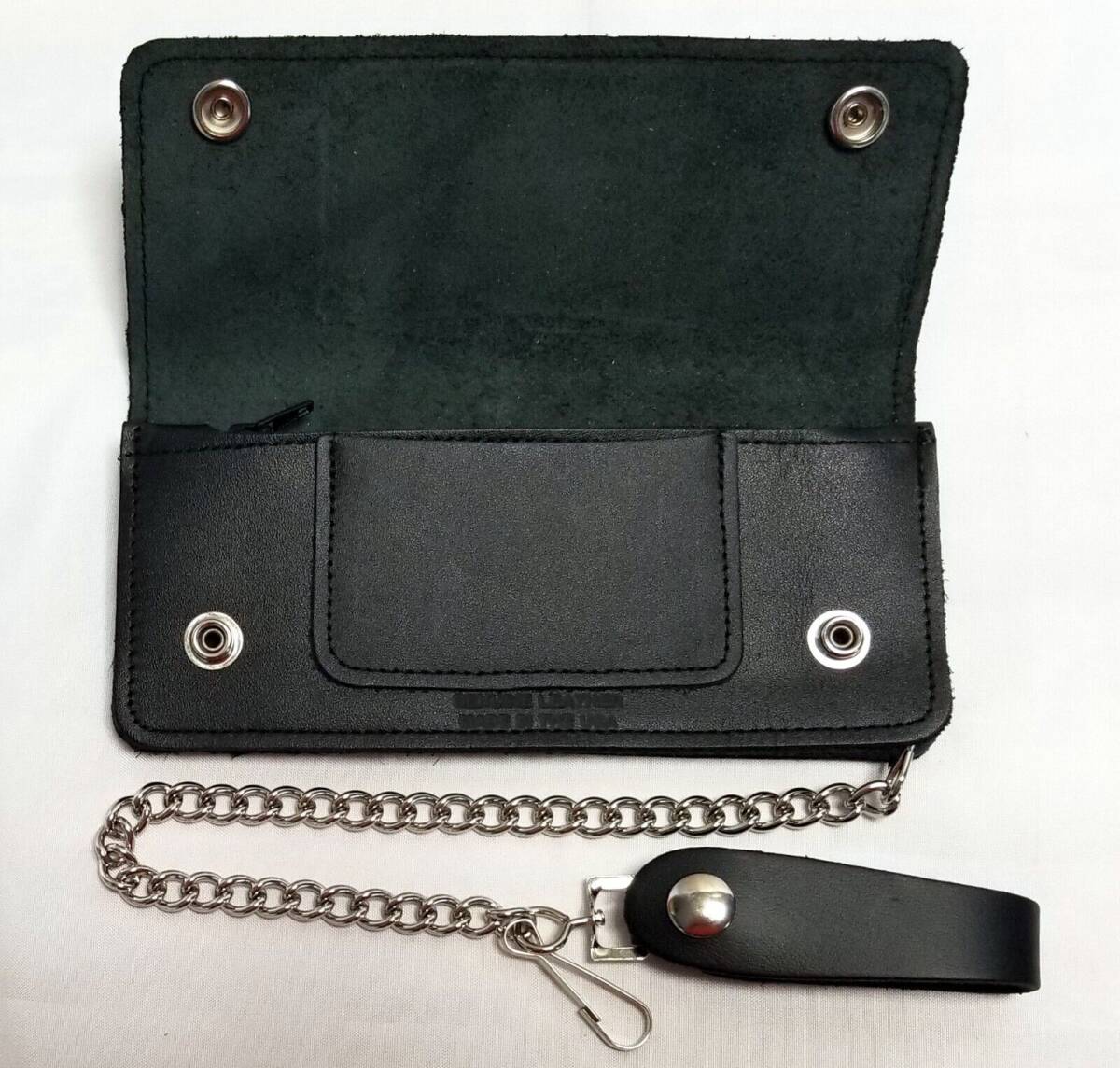 Black Leather Trucker Wallet With Buffalo Nickel Snaps & 12" Chain MADE IN USA 海外 即決_Black Leather Truc 2