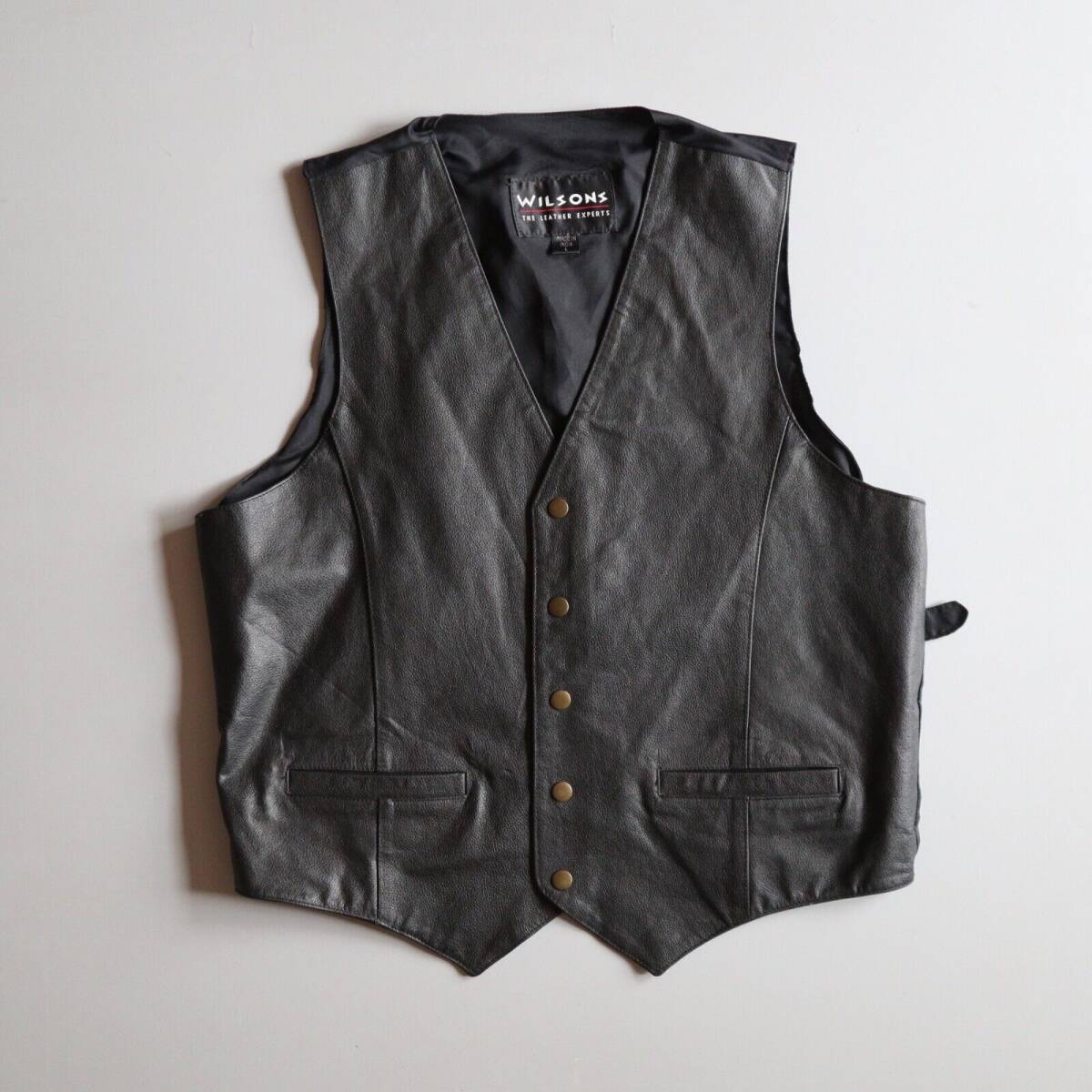 Wilsons Leather Mens Large Black Leather Snap Suit Vest Lined Motorcycle Cowboy 海外 即決