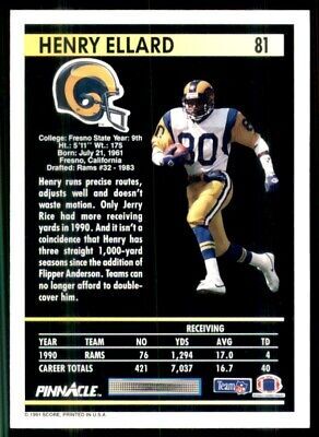 1991 Pinnacle Henry Ellard Los Angeles Rams #81 海外 即決_1991 Pinnacle Henr 2