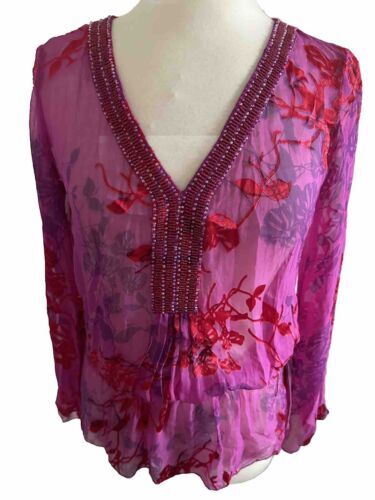 Yahoo!オークション - Hale Bob Womens Silk Blend Blouse Size S Velv...