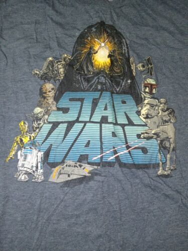 Star Wars Blue T Shirt Men's XL Darth Vader Yoda R2D2 C3PO Mad Engine 海外 即決_Star Wars Blue T S 2