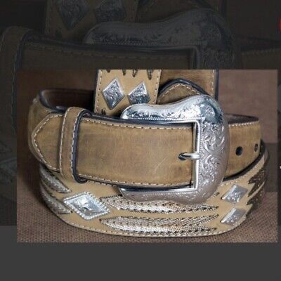 Yahoo!オークション - Nocona Leather Mens Belt Lacing Design Silver...