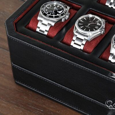 ROTHWELL 12 Slot レザー Watch Box with Valet Drawer - 12 ブラック/レッド 海外 即決_ROTHWELL 12 Slot レ 7