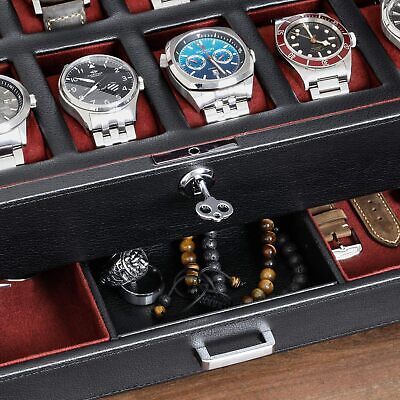 ROTHWELL 12 Slot レザー Watch Box with Valet Drawer - 12 ブラック/レッド 海外 即決_ROTHWELL 12 Slot レ 5