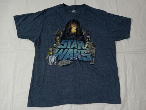 Star Wars Blue T Shirt Men's XL Darth Vader Yoda R2D2 C3PO Mad Engine 海外 即決_Star Wars Blue T S 1