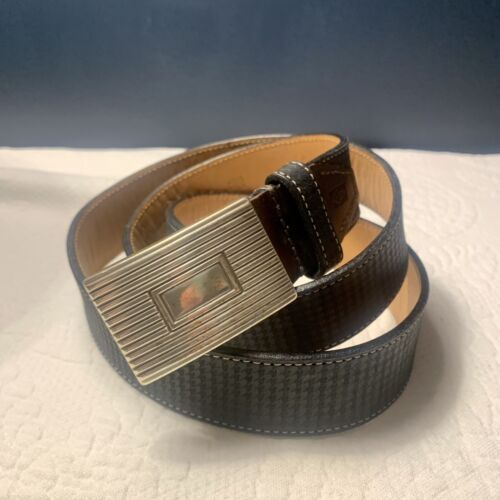 Men’s MARTIN DINGMAN Black/Brown Nubuck Textured Leather Belt 40 Frame Buckle 海外 即決