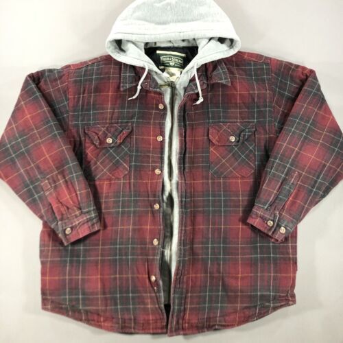 Field & Stream Flannel Red Plaid Hoodie Quilted Shacket Button Zip Men's Large 海外 即決_Field & Stream Fla 1