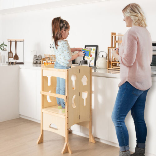 DurablFolding Wooden Step Stool with Lockable Safety Rail for Toddler 3+-Natural 海外 即決_DurablFolding Wood 1