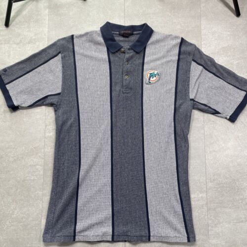 Vintage Miami Dolphins Polo Shirt Mens L 90s NFL Dan Marino blue stripe Antigua 海外 即決_Vintage Miami Dolp 1