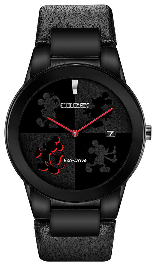 Citizen Eco-Drive Disney Mickey Mouse Men's Black Leather Watch 40mm AU1069-06W 海外 即決_Citizen Eco-Drive 1