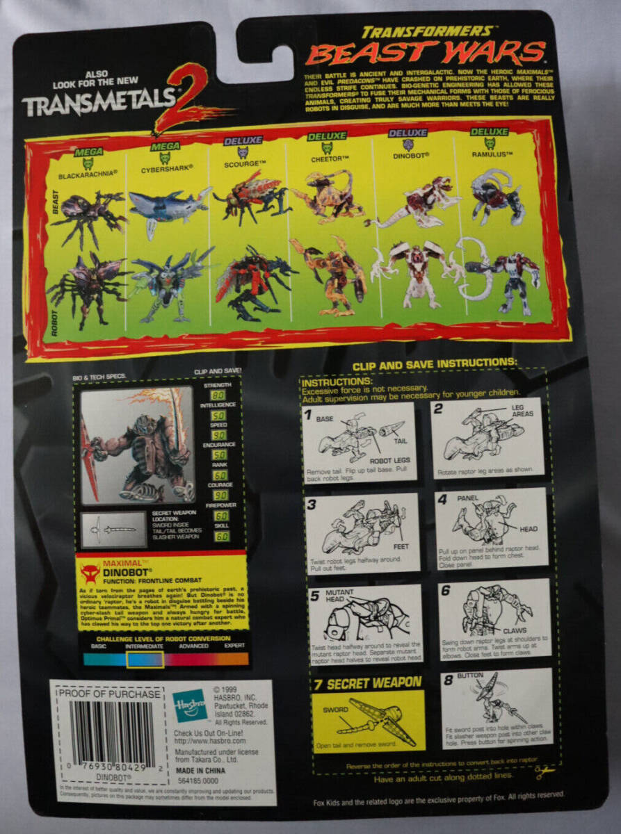 Vintage Transformers Beast Wars Deluxe Transmetals Dinobot. Hasbro MOSC, 1999 海外 即決_Vintage Transforme 2