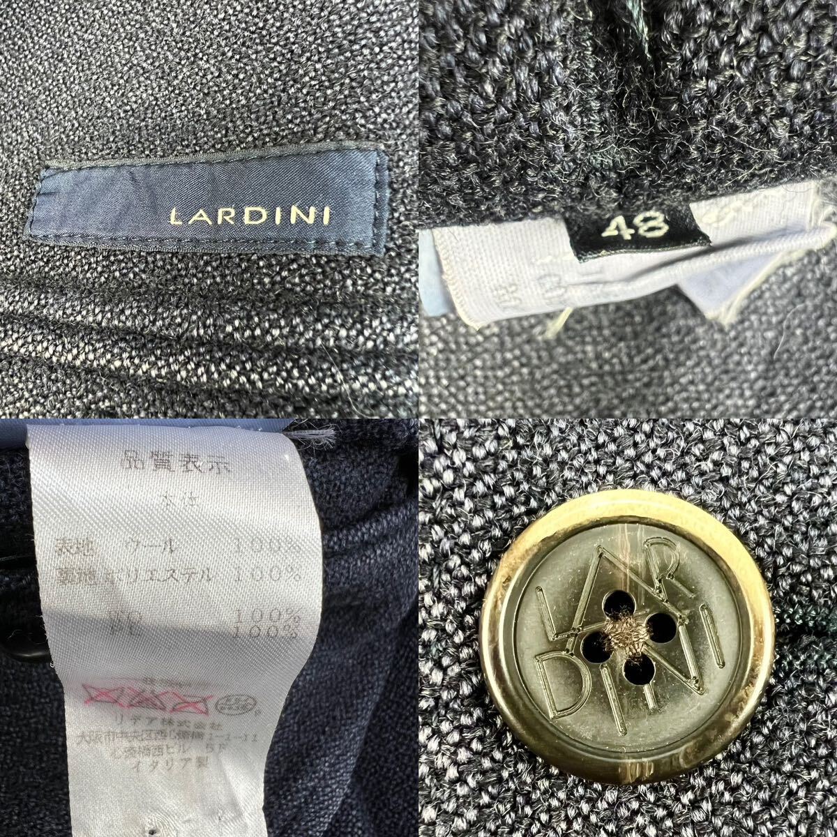 希少デザインXL!!!ラルディーニ『覇王の覇気』LARDINI テーラードジャケット 48 ブートニエール 色気◎ 刻印ボタン 紳士の風格 ネイビー 春の画像8