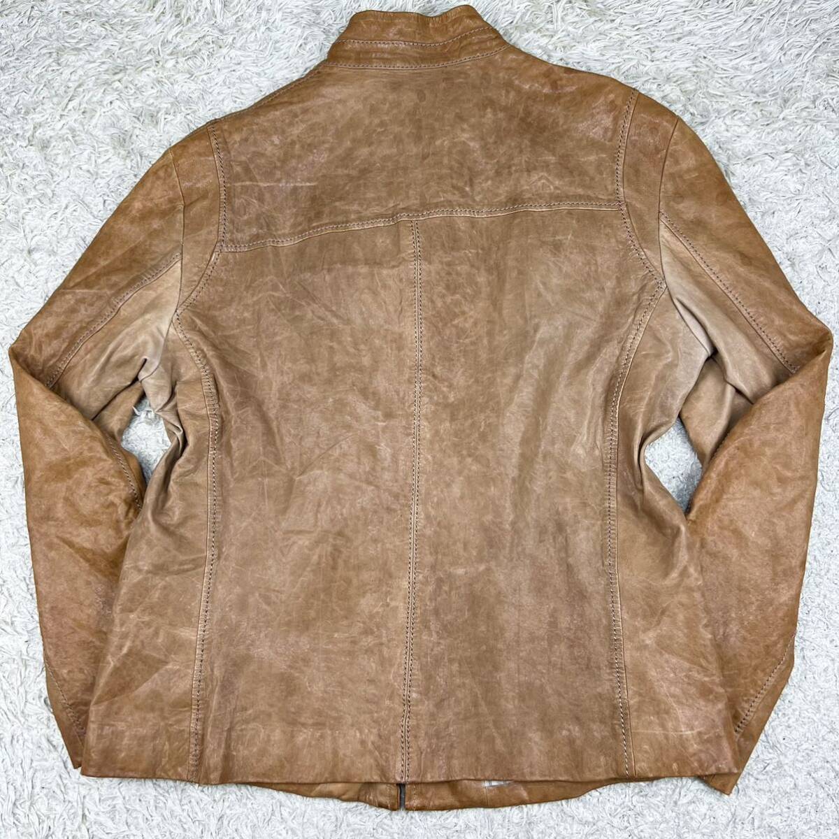 Armani ko let's .-ni[ adult color .]ARMANI COLLEZIONI rider's jacket L sheep leather ram leather lambskin feeling of luxury * comfortable * spring 