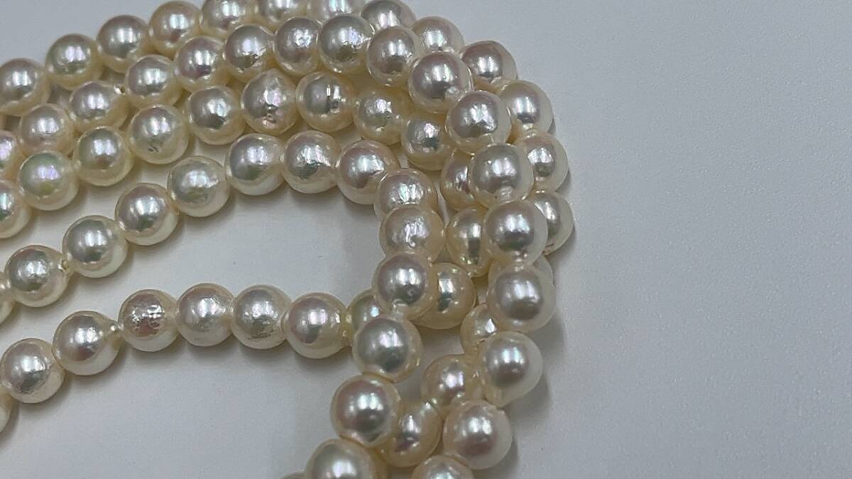 410 本真珠 パール アコヤ ネックレス ロングネックレス 全長約121cm 約7㎜前後 約89.2g_画像9