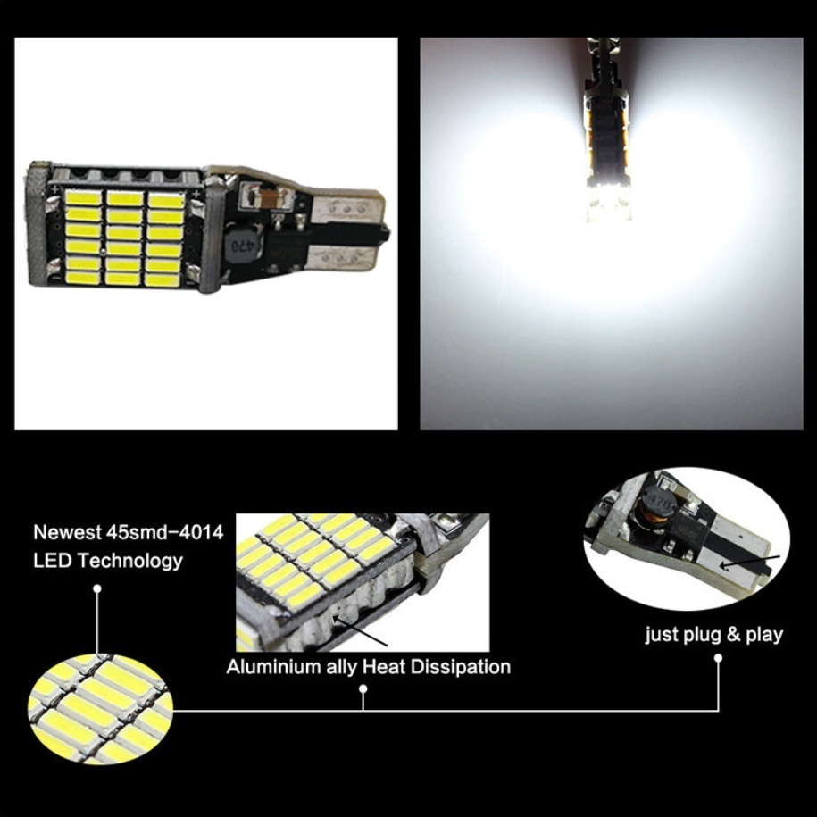 爆光 LEDバックランプ 12V 45連 LED SMD T10/T15/T16 バックランプ 車検対応 45SMD 6500K 無極性 キャンセラー内蔵 2個SETの画像6