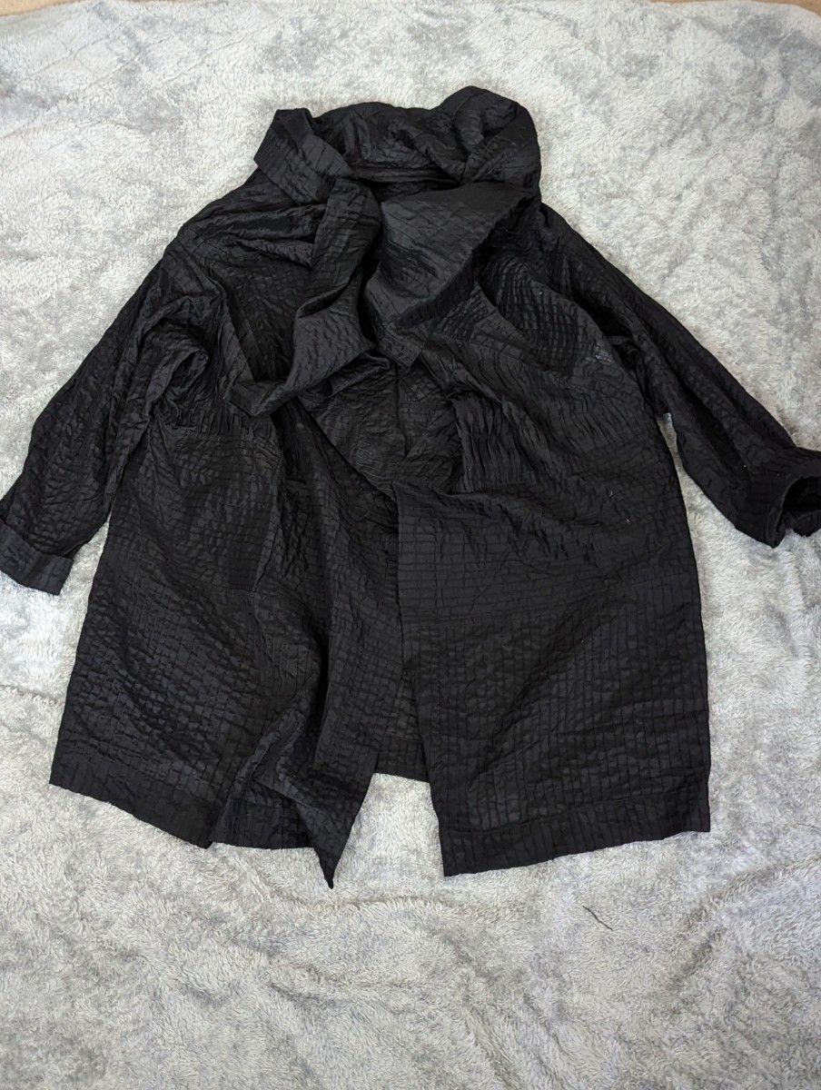 総ピンタックカーディガンコート羽織り 長袖 ブラック コート