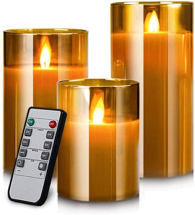 AnnTec LEDキャンドルライト ledグラス ゴールド ロウソク 本物の炎のようにゆらめく3点セット 暖色光 火を使わない_画像1