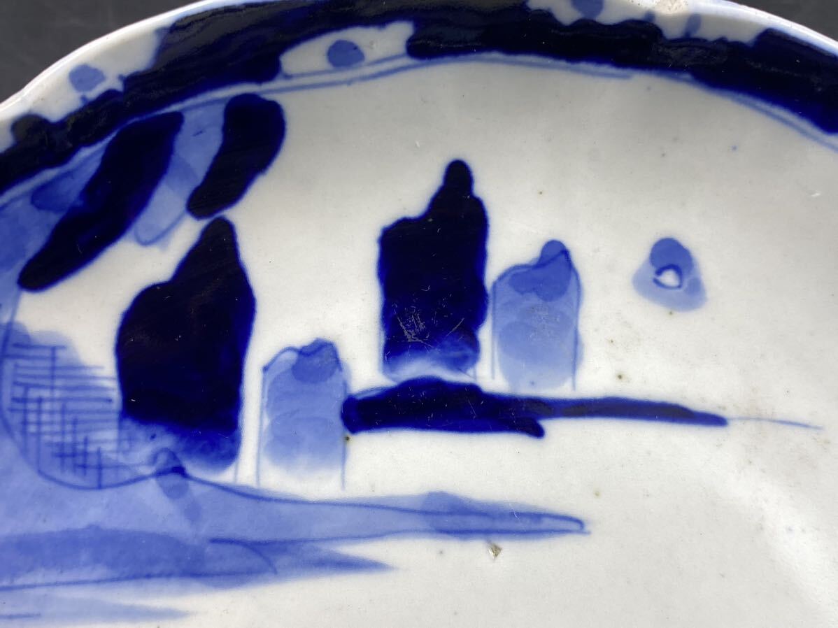 【福蔵】大正時代 飾皿 古伊万里 染付 藍 骨董 古玩 径22.3cm_画像5
