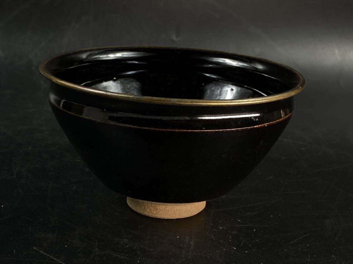 【福蔵】天目茶碗 銅淵 窯変 油滴 唐物 古い 茶道具 骨董 古玩 径12.3cmの画像1