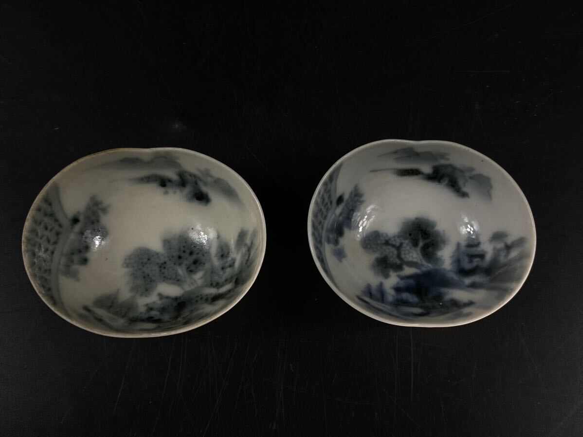 【福蔵】小鉢 2客 染付 豆皿 在銘 角冨 古伊万里 時代品 径7.3cm_画像1