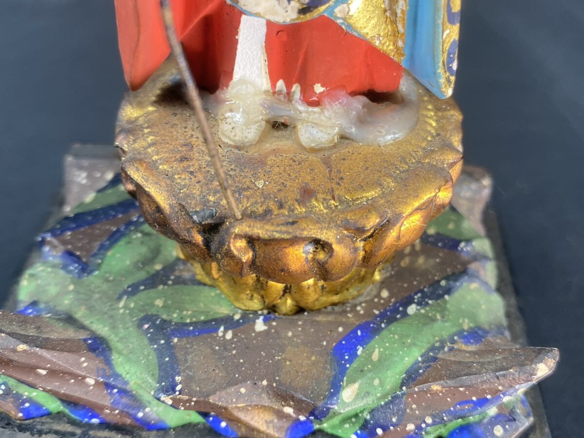 【福蔵】仏像 仏教美術 木彫？彩色 置物 立像 高20.7cmの画像8