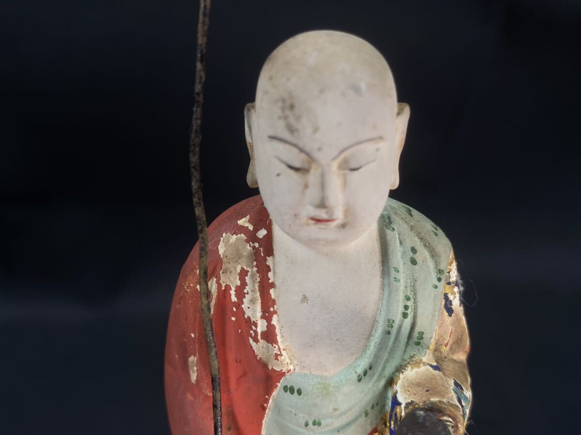【福蔵】仏像 仏教美術 木彫？彩色 置物 立像 高20.7cmの画像6