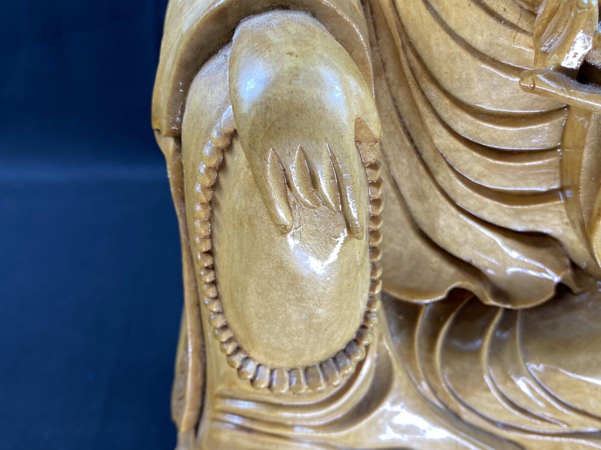【福蔵】木彫 觀音 仏像 一本彫 仏教美術 置物 本物 天然木 高39.3cmの画像5