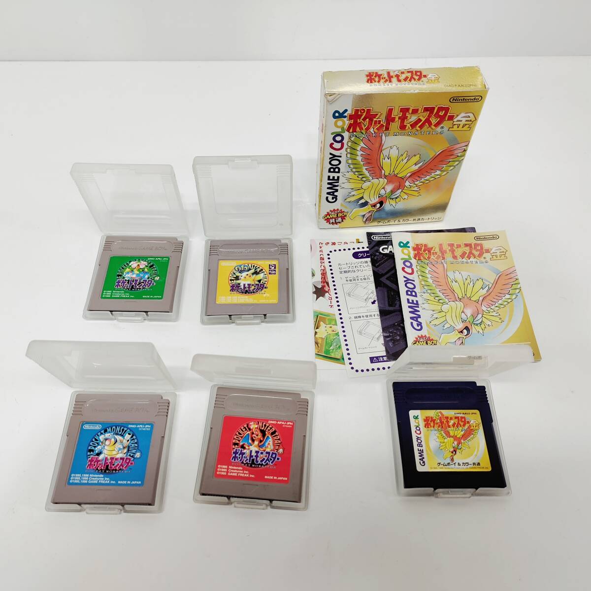 ●任天堂 GAME BOY COLOR ゲームソフト Nintendo 5点セット ポケットモンスター 赤 緑 青 黄 金 ゲームボーイ ポケモン ピカチュウ N690_画像1