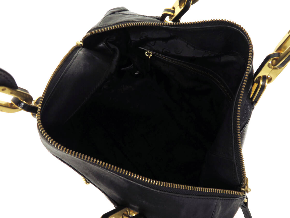 16862 美品 MARC BY MARC JACOBS マークジェイコブス ロゴ ヌバック パテント エナメル レザー 2WAY トートバッグ ショルダーバッグ 鞄 黒の画像7