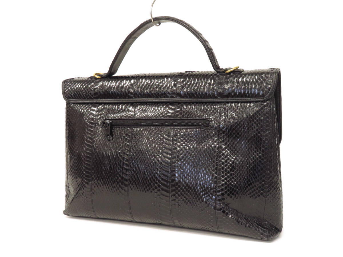 17032 美品 高級 ヘビ革 蛇革 パイソン レザー スネークスキン ブリーフケース トートバッグ ビジネスバッグ 書類鞄 黒 ブラック メンズの画像3