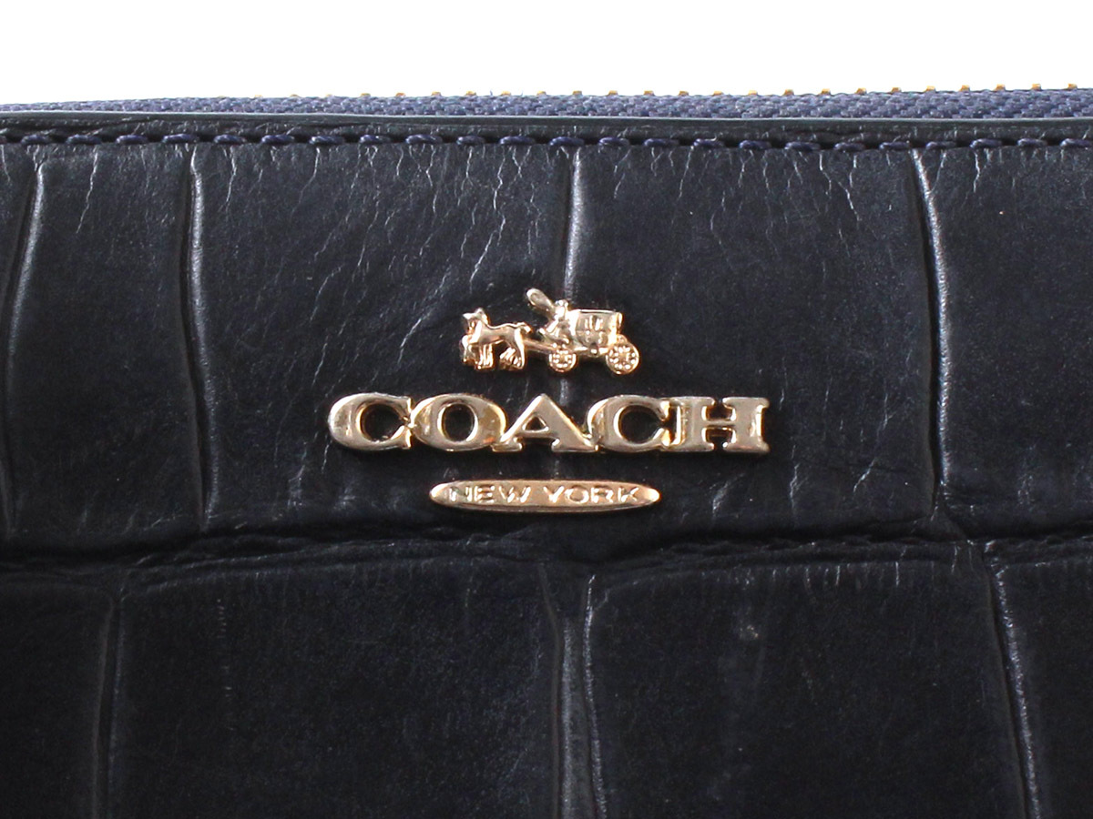 E17197 COACH コーチ 長財布 エンボスド レザー クロコ型押し アコーディオン ジップ ウォレット ラウンドファスナー ネイビー 紺の画像7