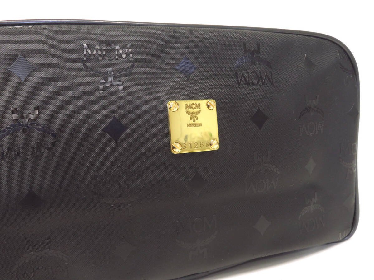 17294 beautiful goods MCM M si- M Visee tos pattern nylon × leather pouch second bag clutch bag black black Germany made Vintage 