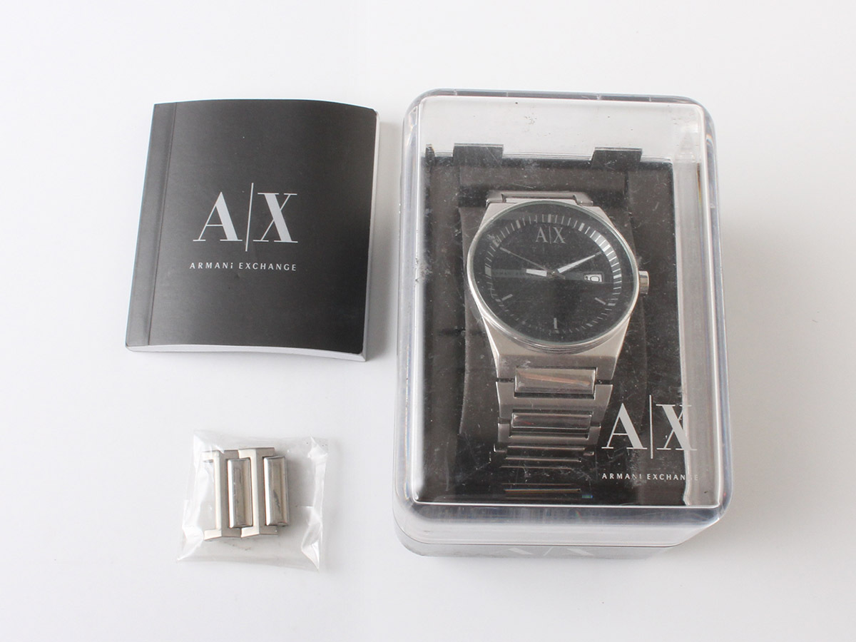 E16953 ARMANI EXCHANGE アルマーニ エクスチェンジ 腕時計 ケース付 クォーツ アナログ シルバー×ブラック AX2015 カレンダーの画像8