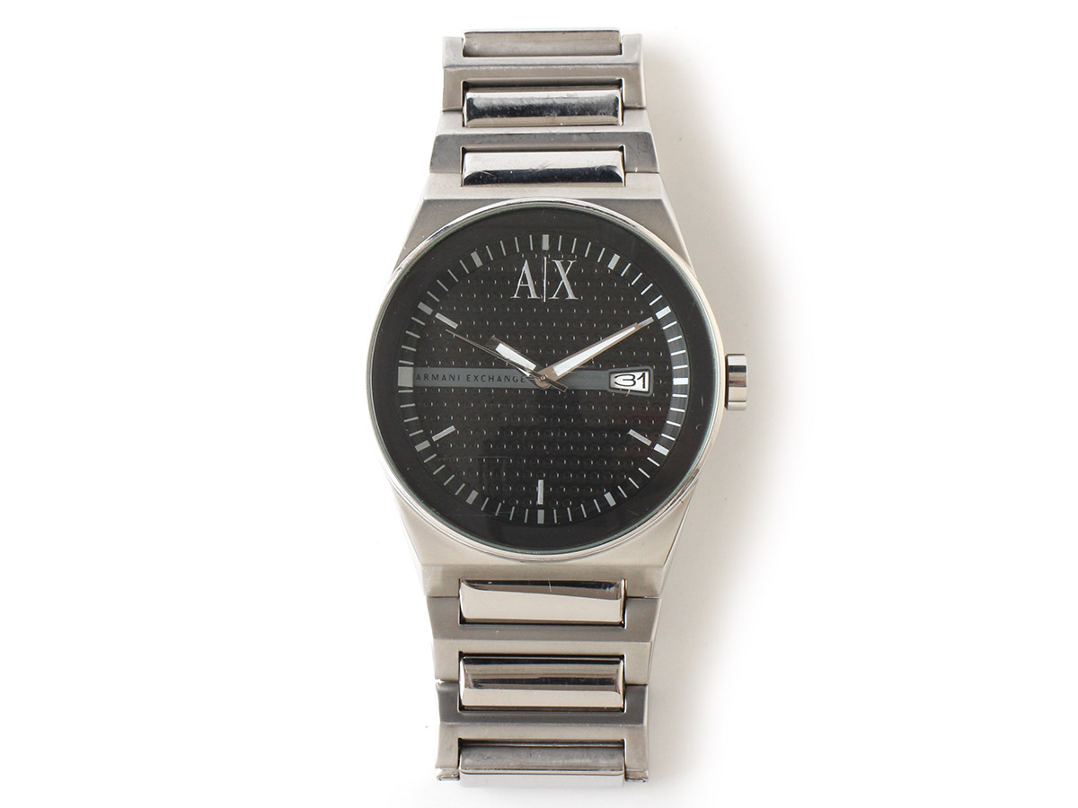 E16953 ARMANI EXCHANGE アルマーニ エクスチェンジ 腕時計 ケース付 クォーツ アナログ シルバー×ブラック AX2015 カレンダーの画像2