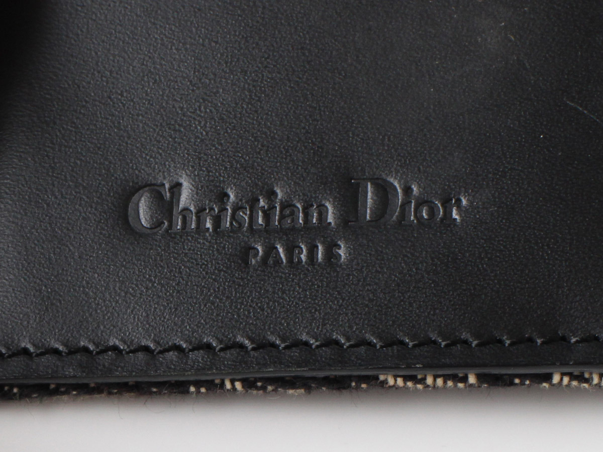 E16833 Christian Dior クリスチャンディオール トロッター 長財布 ヴィンテージ サドル キャンバス×レザー グレー×ブラック イタリア製の画像9