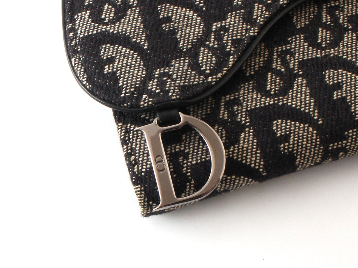 E16833 Christian Dior クリスチャンディオール トロッター 長財布 ヴィンテージ サドル キャンバス×レザー グレー×ブラック イタリア製の画像8