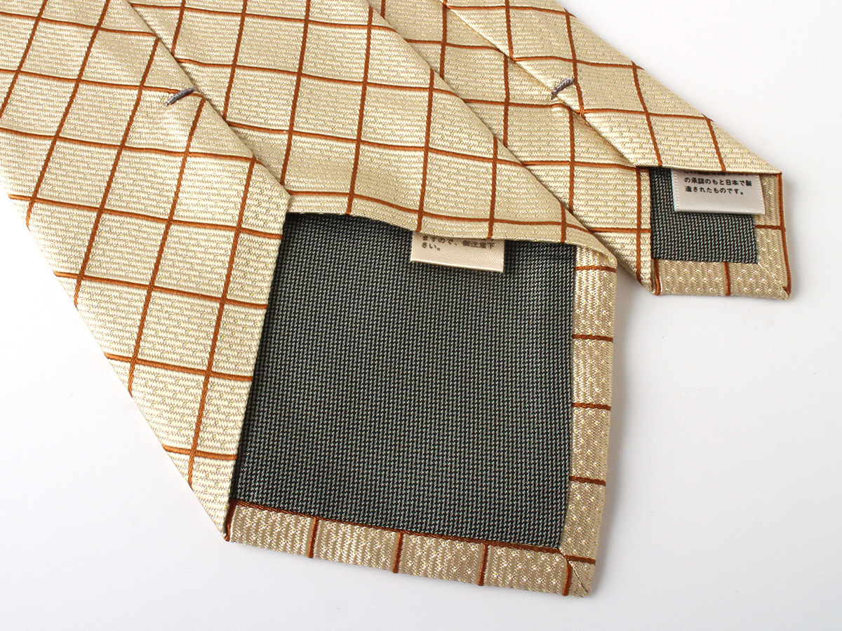 E17295 新品未使用タグ付き TAKEO KIKUCHI タケオ キクチ ネクタイ シルク100% 日本製 ベージュ×ブラウン メンズ スーツ ビジネスの画像5