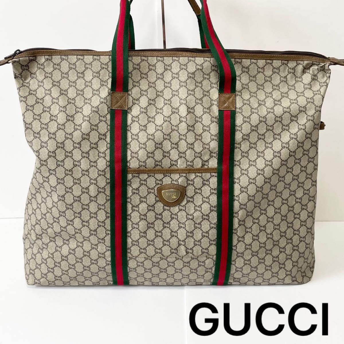 【美品】GUCCI グッチ　ボストンバッグ　トートバッグ　GGスプリーム×レザー