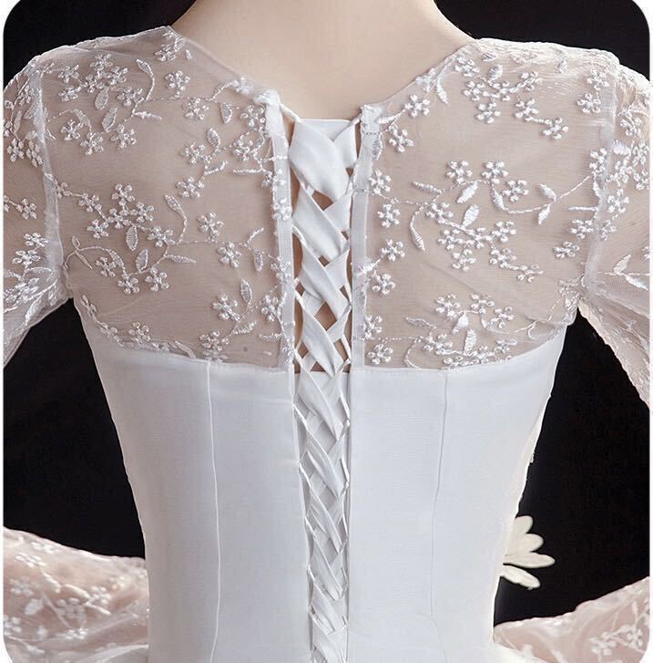 ウェディングドレス ホワイト 白 5L XXXXL ロングドレス ブライダル 花嫁 シンプル 袖あり 長袖 プリンセスドレス ウェディングベール_画像5