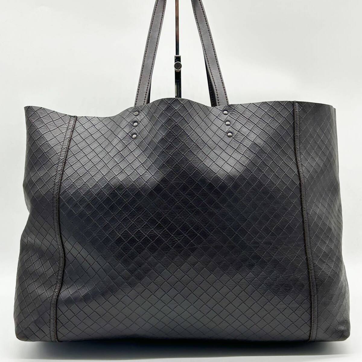 ●極美品●BOTTEGA VENETA ボッテガヴェネタ イントレッチオミラージュ 大容量 トートバッグ ビジネスバッグ 鞄 かばん A4 レザー PVC 茶の画像3