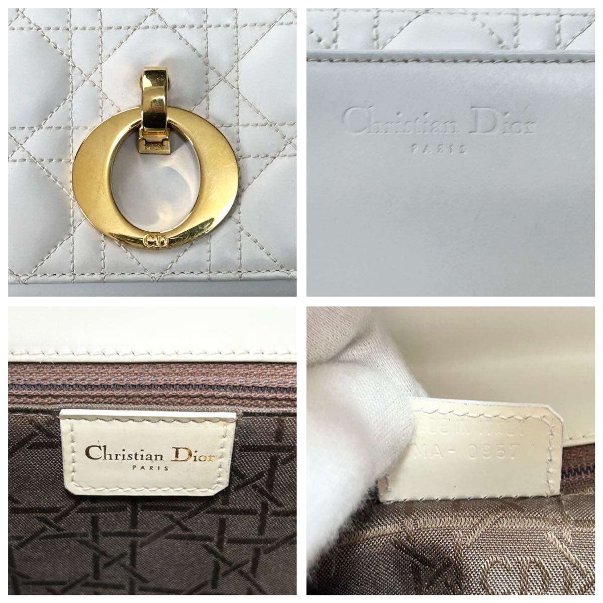 ●高級●Christian Diorクリスチャンディオール カナージュ キルティング ショルダーバッグ 鞄 かばん ゴールド金具 レザー 斜め掛け可 白の画像10